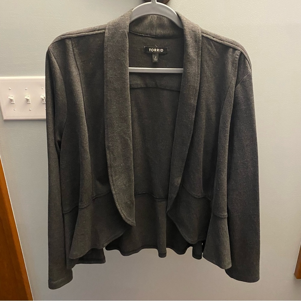 Torrid Military Ruffle Ponte Blazer Charcoal Gray- SZ 2 in Torrid sizing